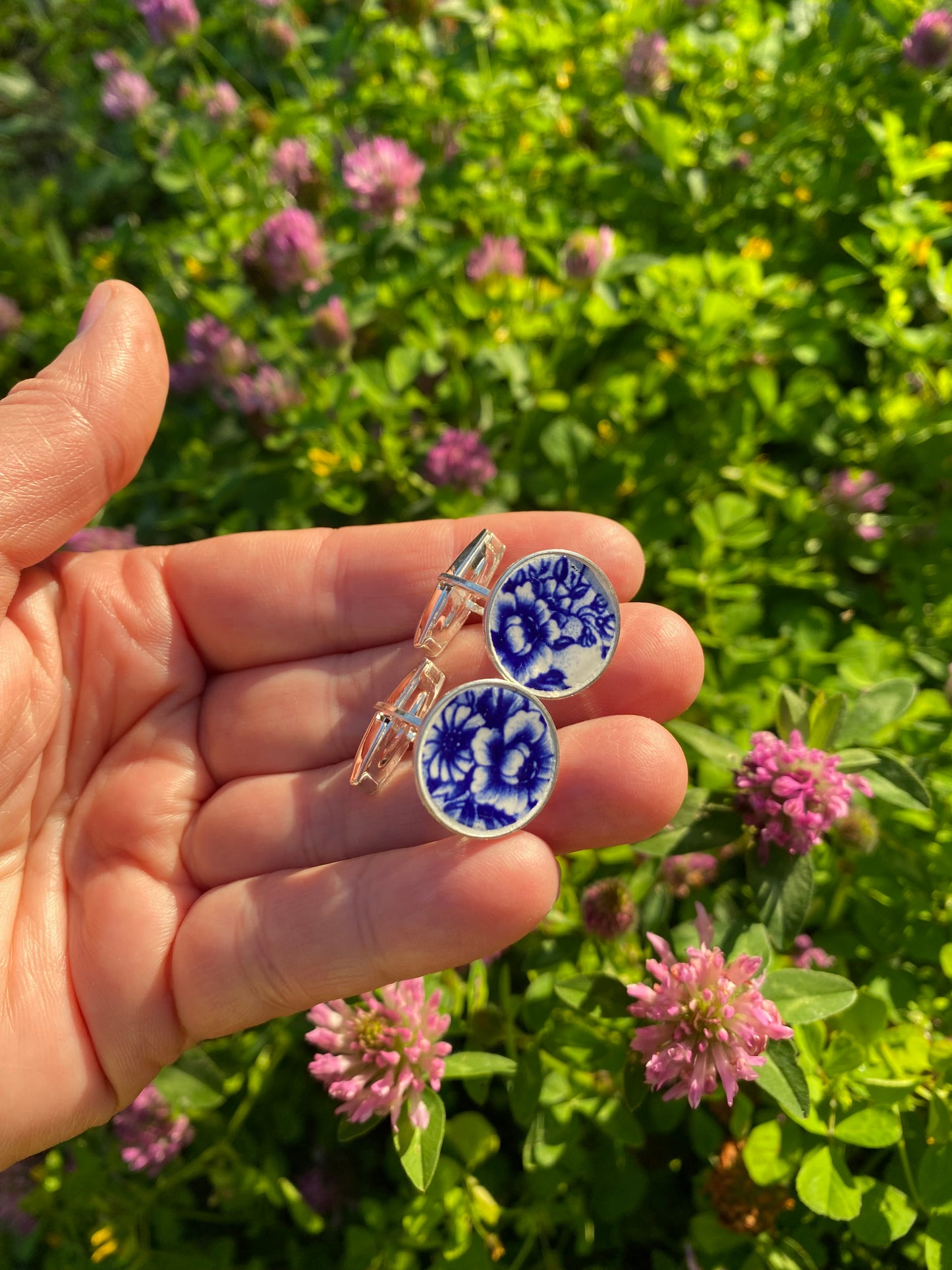 Boutons de manchettes "bleu roi" argenté