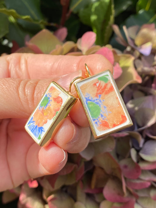 Boucles d'oreilles rectangle coquelicots