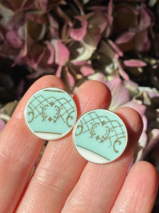 Boutons de manchettes "vert eau doré" dorés