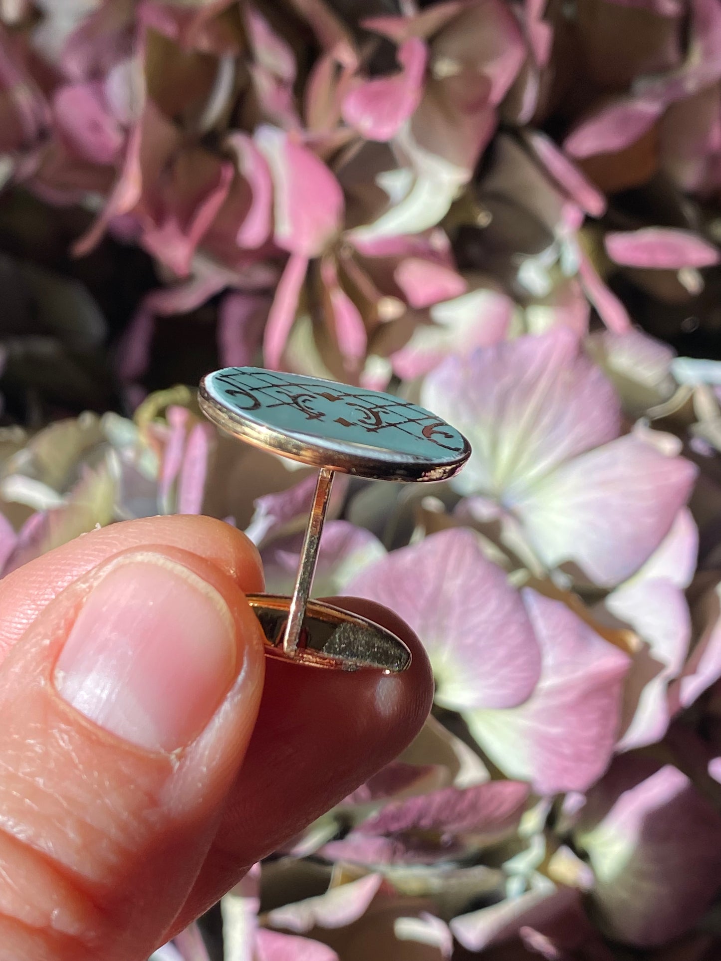 Boutons de manchettes "vert eau doré" dorés