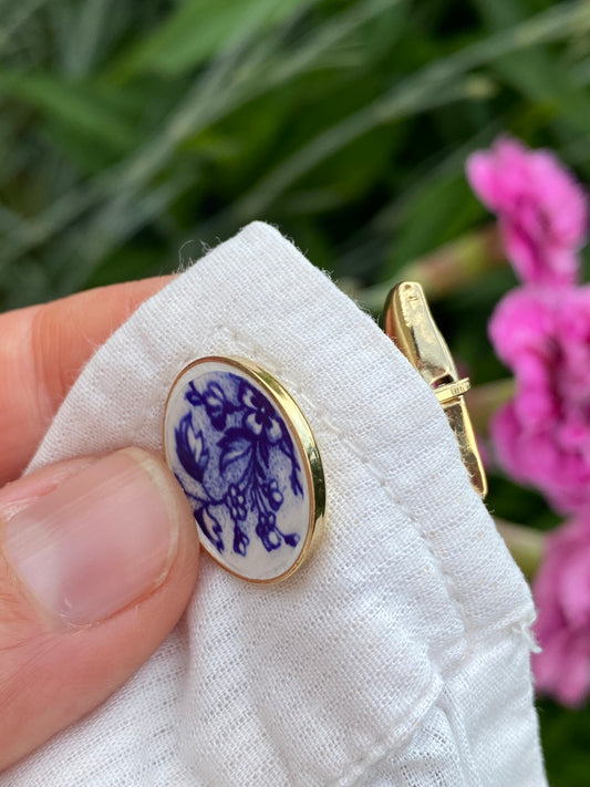 Boutons de manchettes "bleu roi" dorés