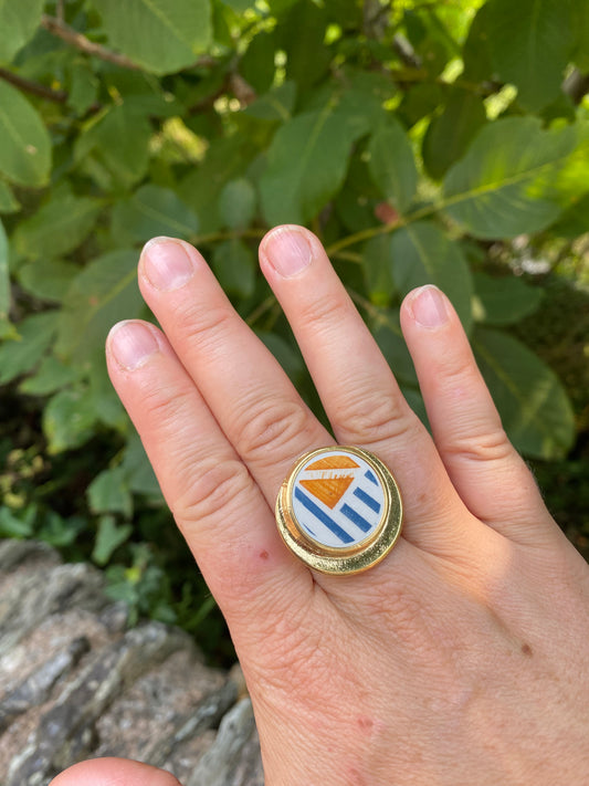 Bague ronde en faïence ancienne "Dolly"