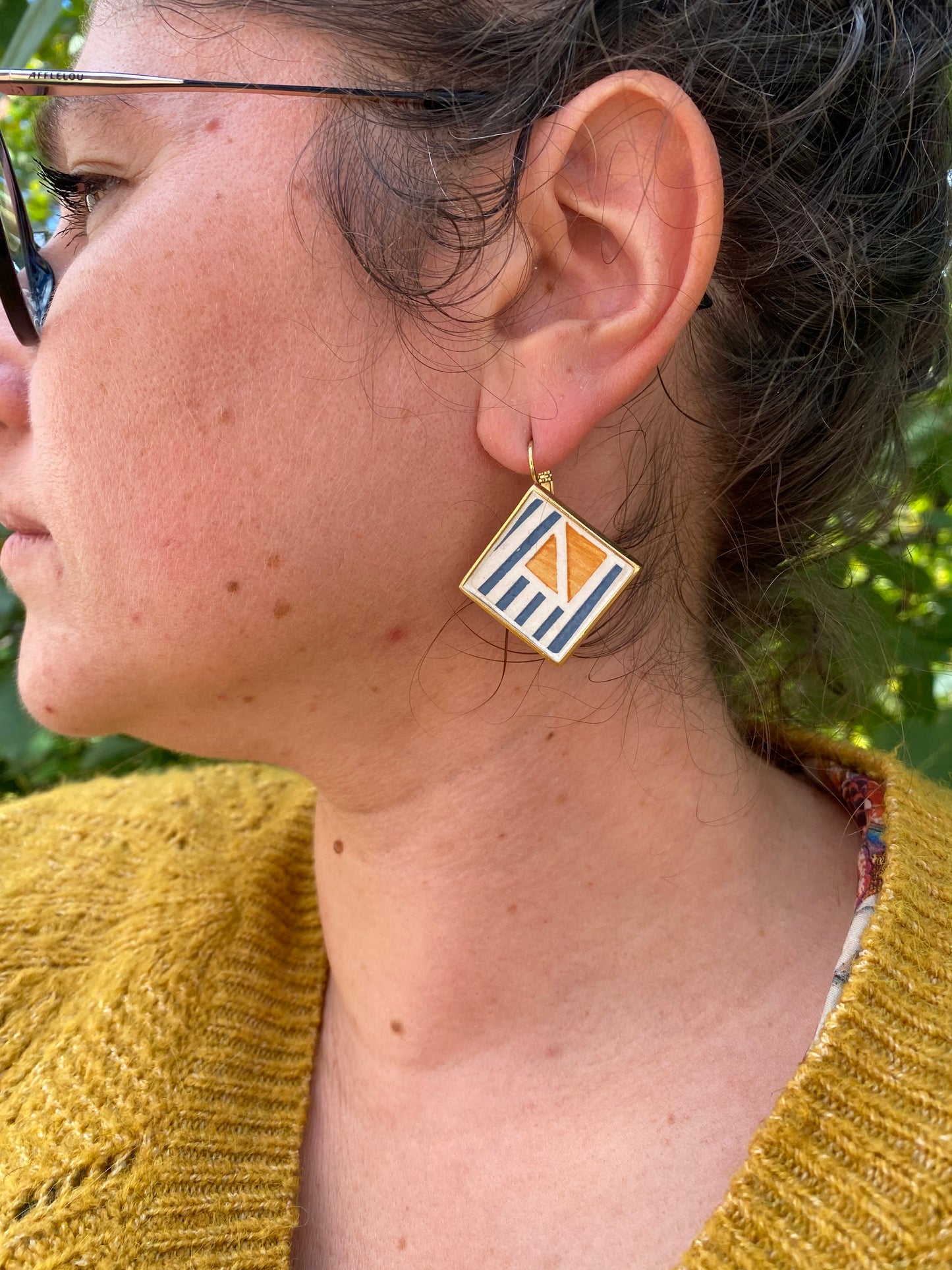 Boucles d'oreilles carrées "Dolly" en vaiselle vintage