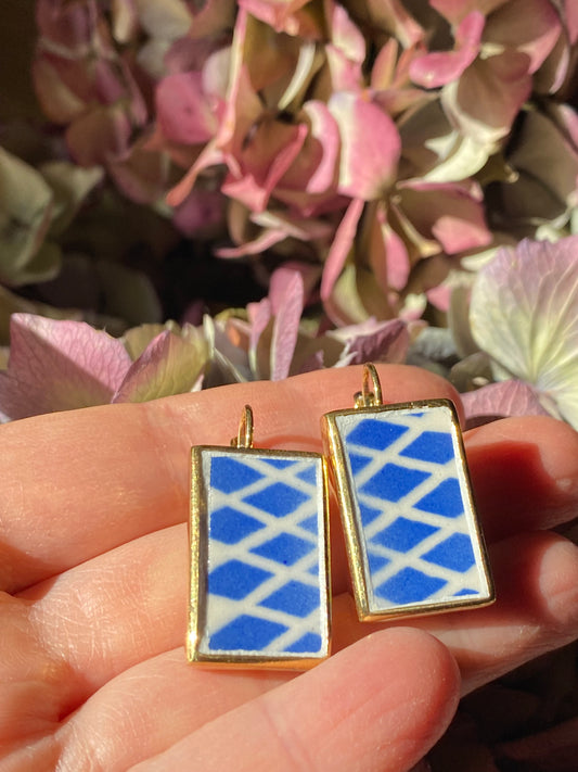 Boucles d'oreilles motifs géométriques bleu