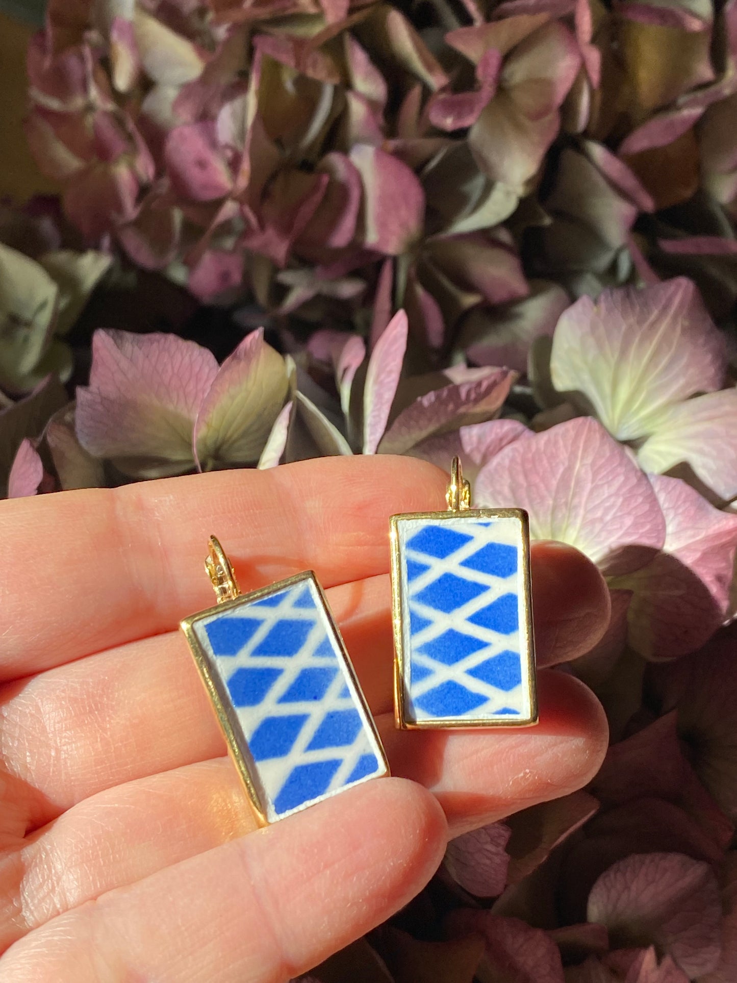 Boucles d'oreilles motifs géométriques bleu